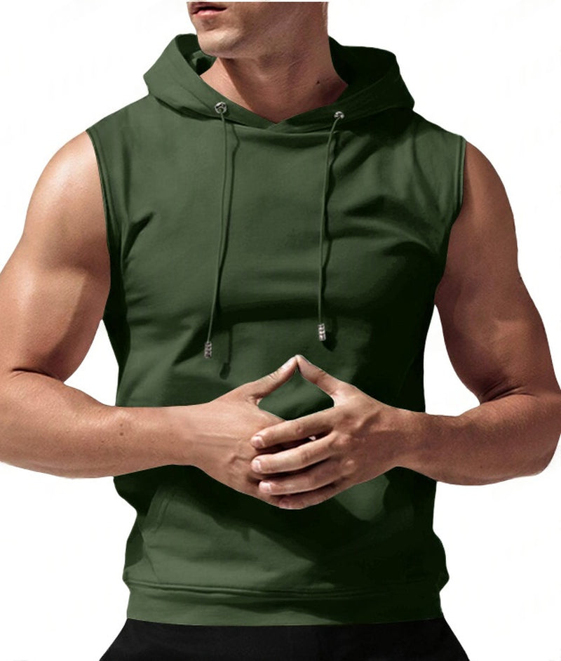 Men's Casual Sleeveless Hoodie - Army Green