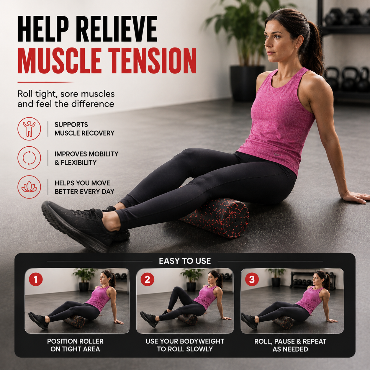 High-Density Foam Roller for Muscle Recovery & Mobility