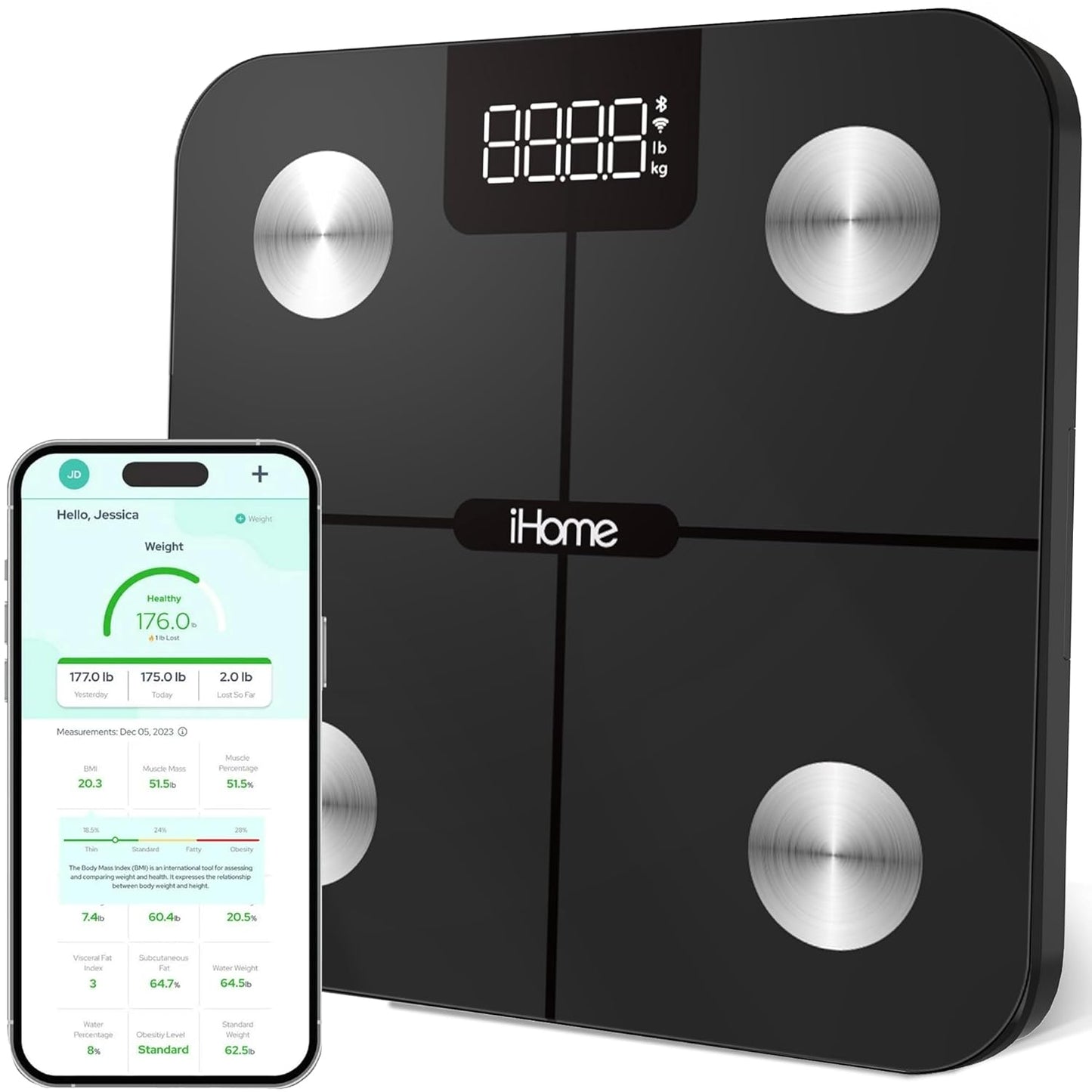 Digital Wifi Smart Scale for Body Weight, Weight Scale, Including BMI, Body Fat, Muscle Mass, Batteries Included (Black Smart Wifi)
