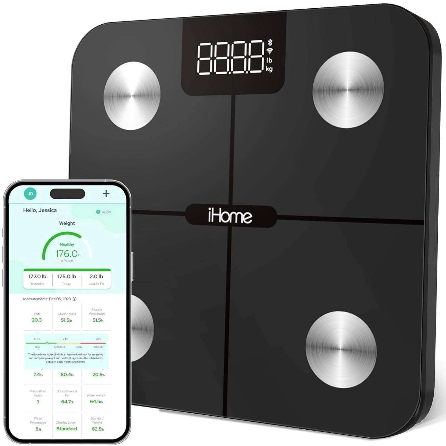 Digital Wifi Smart Scale for Body Weight, Weight Scale, Including BMI, Body Fat, Muscle Mass, Batteries Included (Black Smart Wifi)