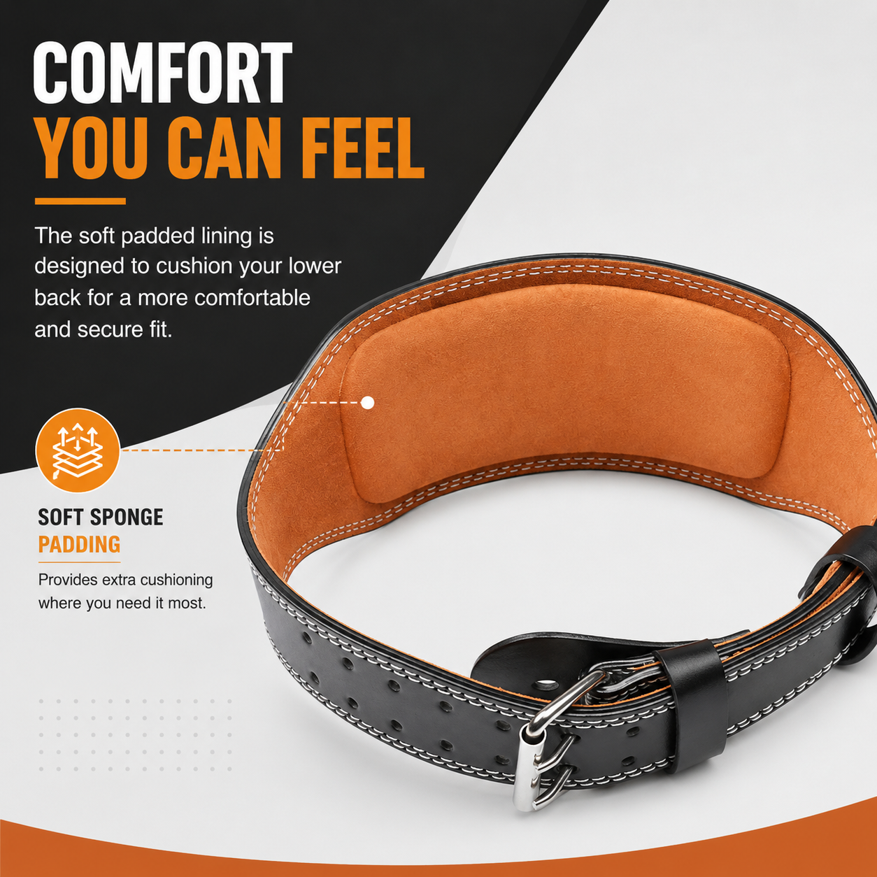 Leather Weight Lifting Belt, 4" & 6" Back Support, 10 Holes