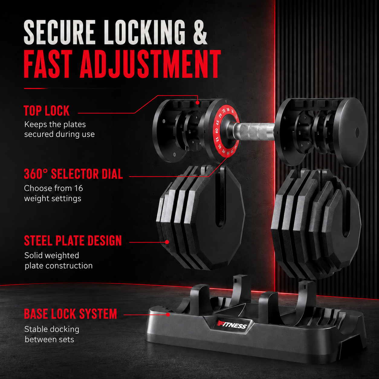 Adjustable Dumbbells Set, 16-in-1, 5-80lb Pair