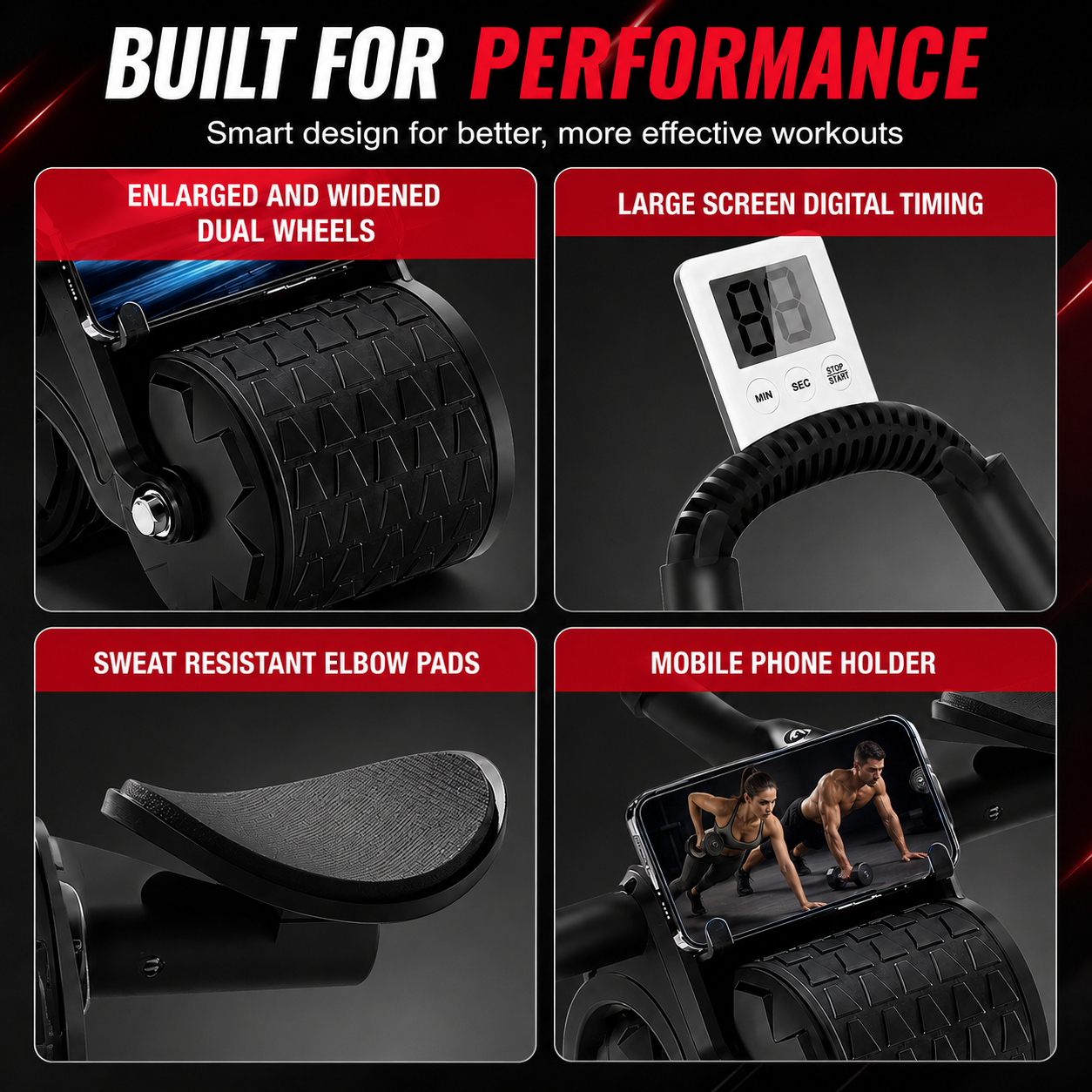Ab Roller Wheel with Timer & Auto-Rebound