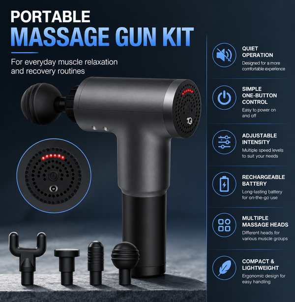 Deep Tissue Massage Gun, 6 Speeds, 4 Heads