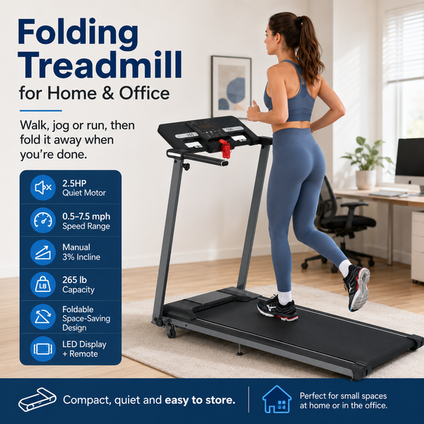 Folding Treadmill for Home & Office, 2.5HP with Incline