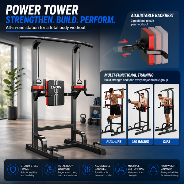 Power Tower, Pull-Up & Dip Station, 480lb Capacity