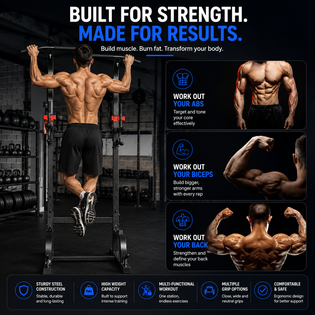 Power Tower, Pull-Up & Dip Station, 480lb Capacity