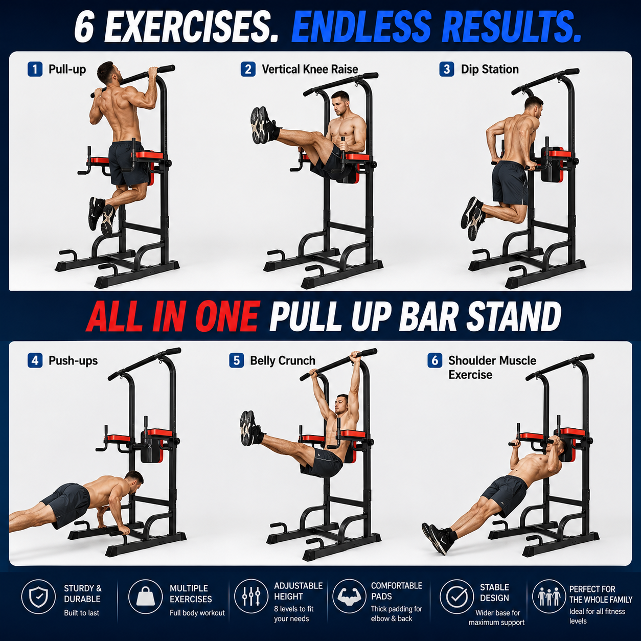 Power Tower, Pull-Up & Dip Station, 480lb Capacity