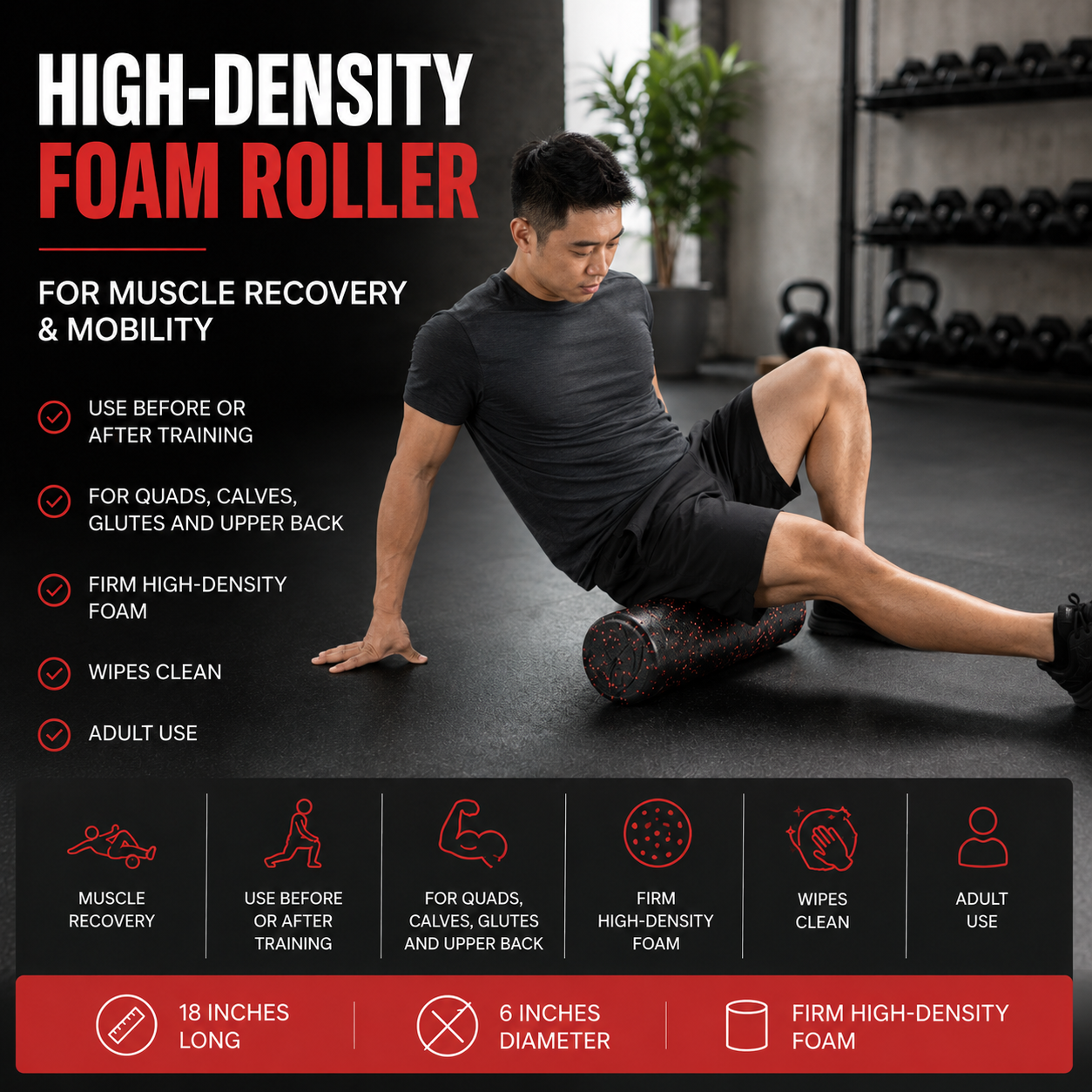 High-Density Foam Roller for Muscle Recovery & Mobility